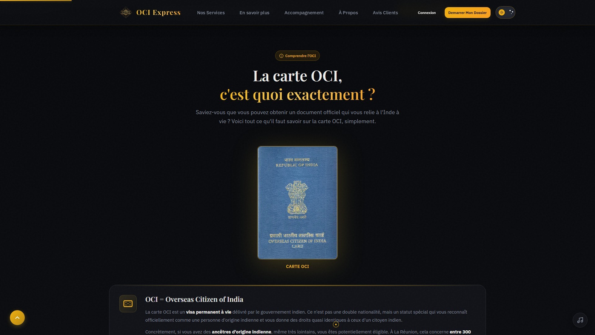 Section carte OCI - OCI Express